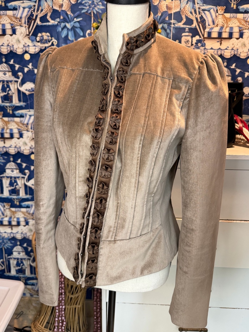 Ellie Tahari Velvet Ribbon Placket Blazer Size L